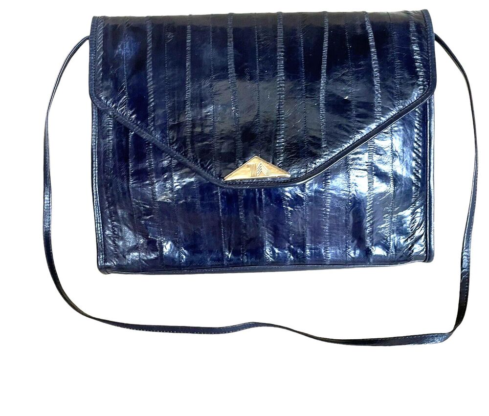 Vintage Black Eel Skin Clutch Purse with Golden Threads from Korea